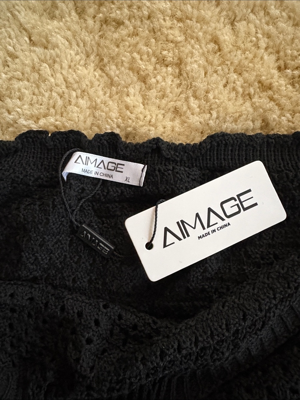 🟩NWT AIMAGE Black Crochet Knit Halter Beach Cover Up Dress with Slit, XL - Picture 3 of 9